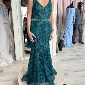 Montage by Mon Cheri Teal Embellished Wedding Dress